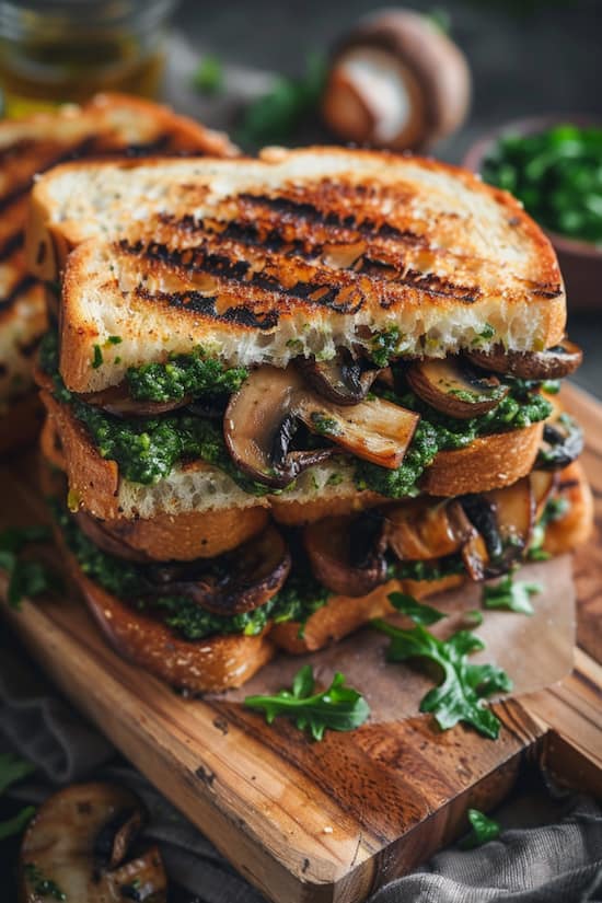 veggie pesto mushroom sandwich easy