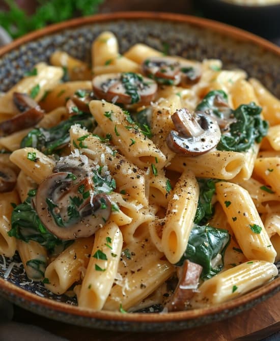 mushroom pasta with spinach