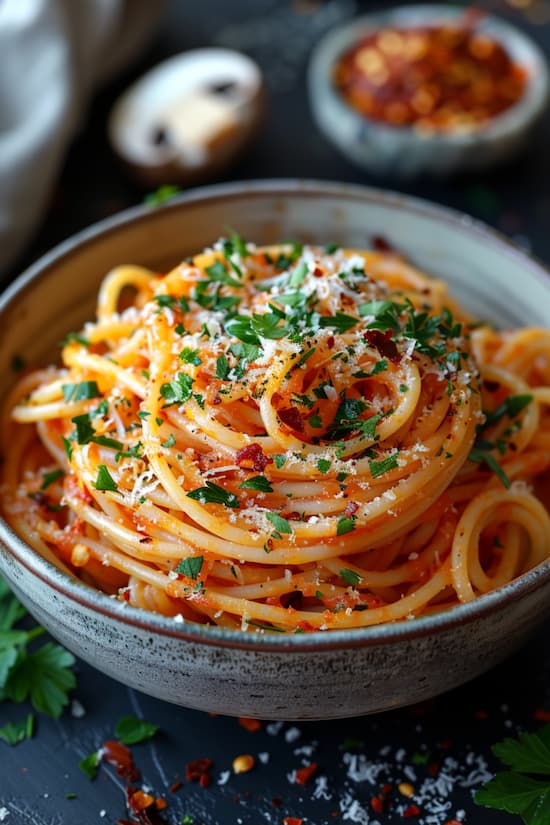 mushroom_spaghetti_with_tomato_sauce_sliced_mushrooms recipe