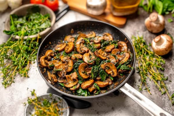 sauteed mushrooms and spinach