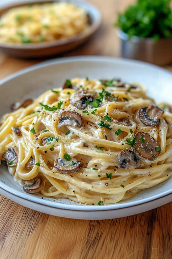 creamy mushroom carbonara pasta