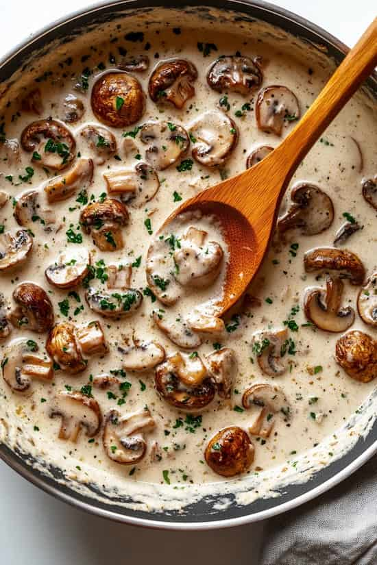 garlic mushrooms in parmesan sauce