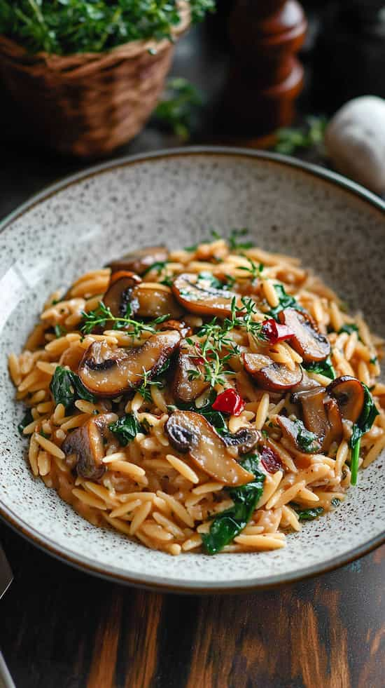 easy Mushroom and Spinach Orzo