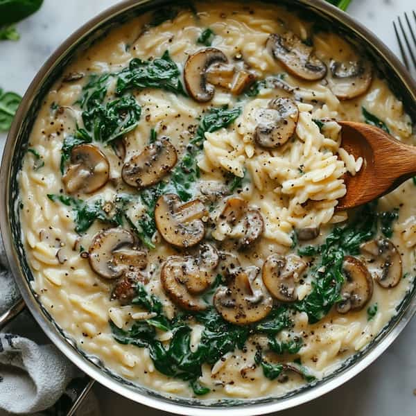 Mushroom and Spinach Orzo done