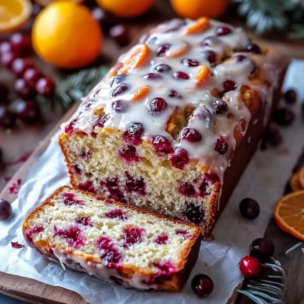 cranberry orange bread served and sliced