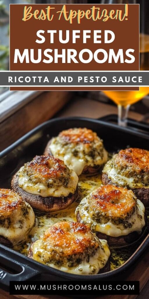 stuffed mushrooms in a creamy pesto sauce 