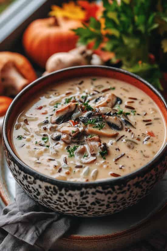 easy wild rice mushroom soup with cashew cream