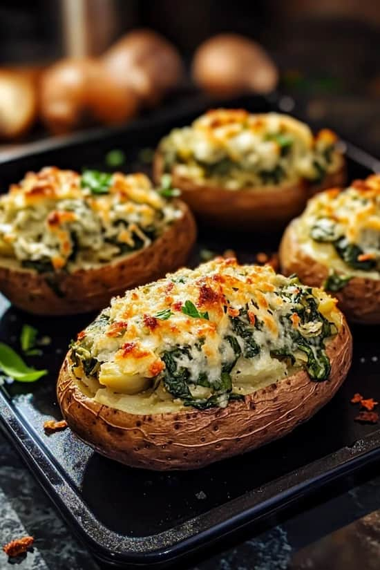 easy Spinach and Artichoke Stuffed Potatoes