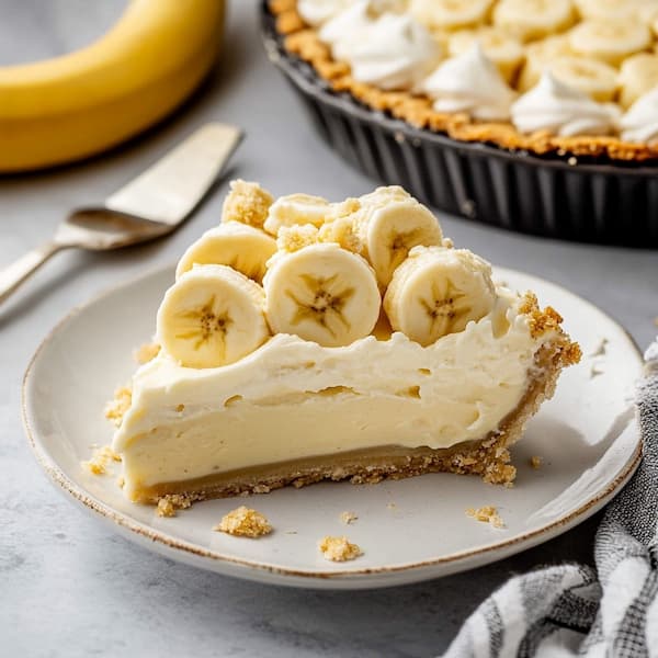 vegan banana cream pie served