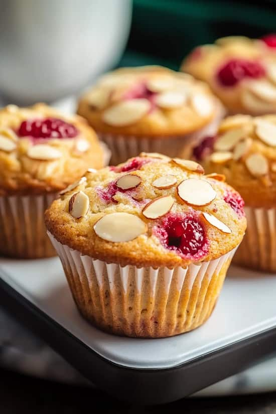 easy vegan raspberry almond muffins