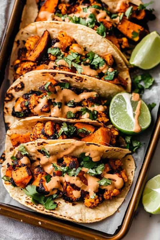 easy sweet potato cauliflower vegan tacos