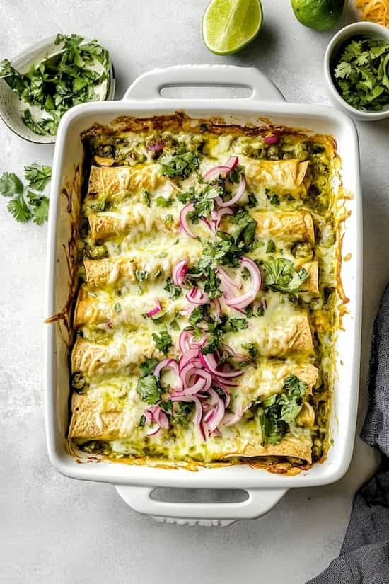 easy vegetarian enchiladas verdes casserole