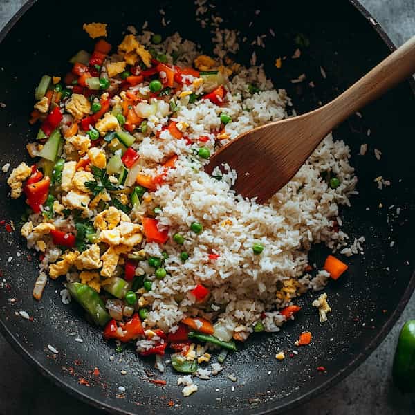 hibachi fried rice mixing