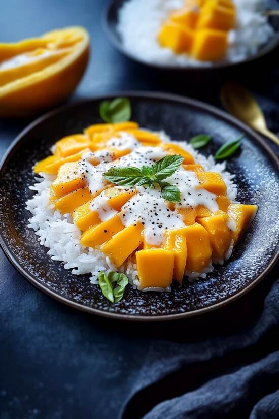 sticky rice cake with mango