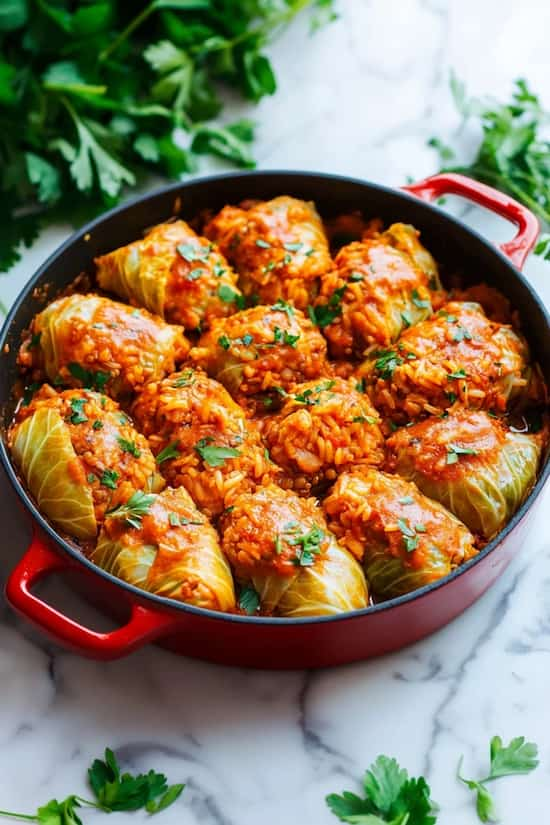 stuffed cabbage rolls with lentils and rice