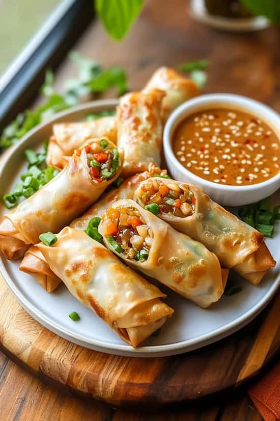 veggie spring rolls with peanut sauce