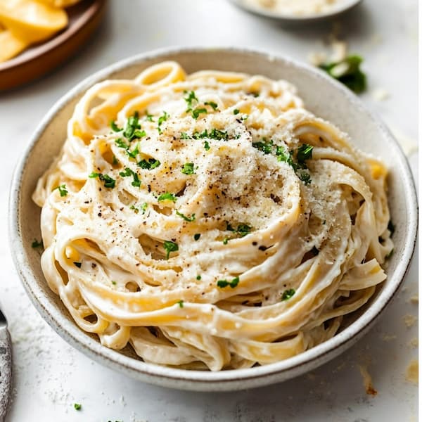 fettucine alfredo served