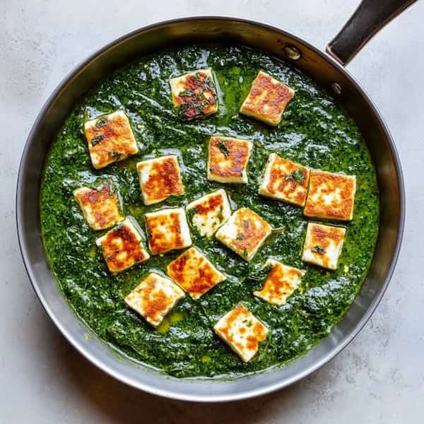 palak paneer in the pan