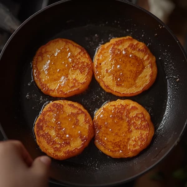 sweet potato pancakes frying