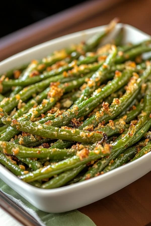 roasted green beans served