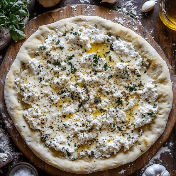 white pizza assembled