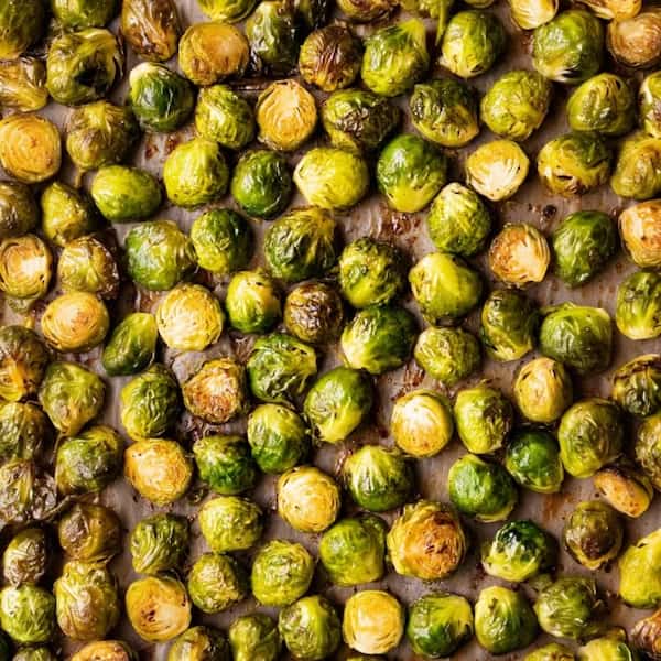 brussels sprouts on the baking sheet