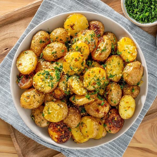 roasted baby potatoes served