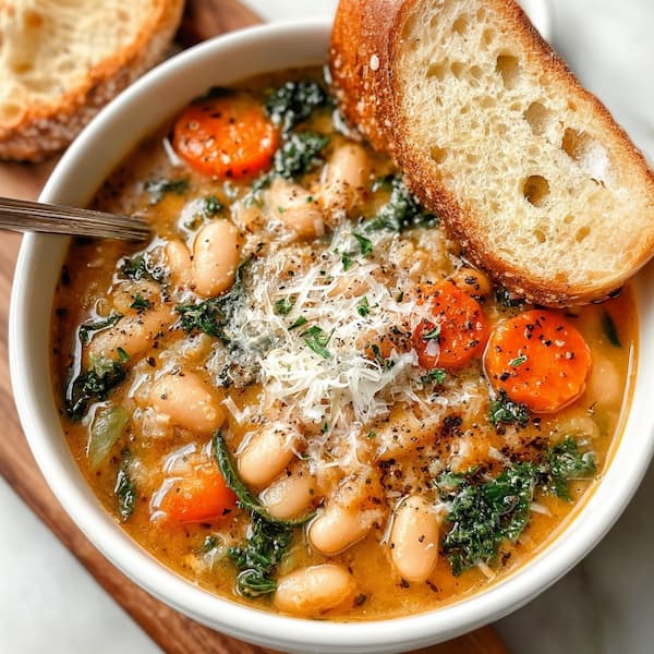 white bean soup served