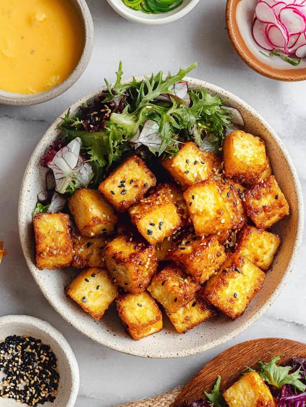 air fryer tofu served